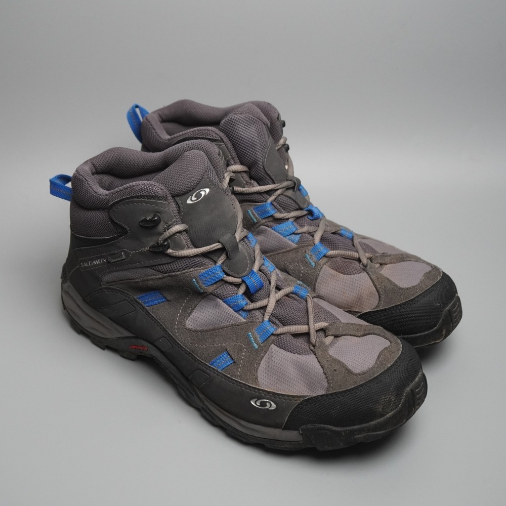 Salomon Gore-Tex Mid Hiking Boots Mens 10.5 Gray Blue Contagrip 355225